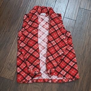 Harlow & Rose Red Plaid Open Front Fleece Vest size Medium